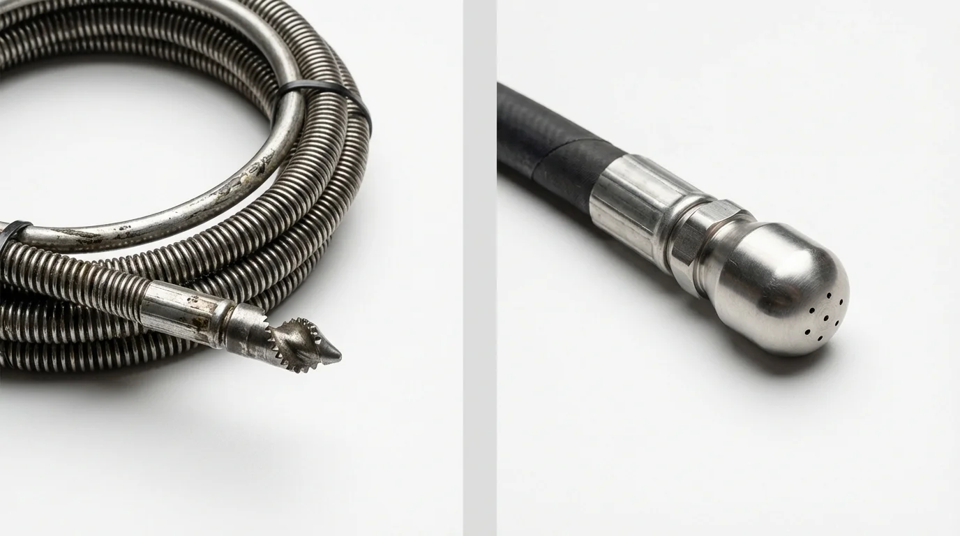 Drain snake cable and hydro jetting nozzle used for drain cleaning in Fort Myers, FL