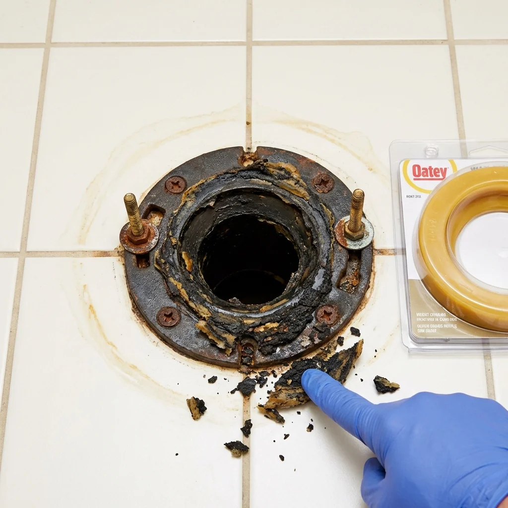 Failed wax ring showing water seepage at the base of a toilet in a Fort Myers, FL home